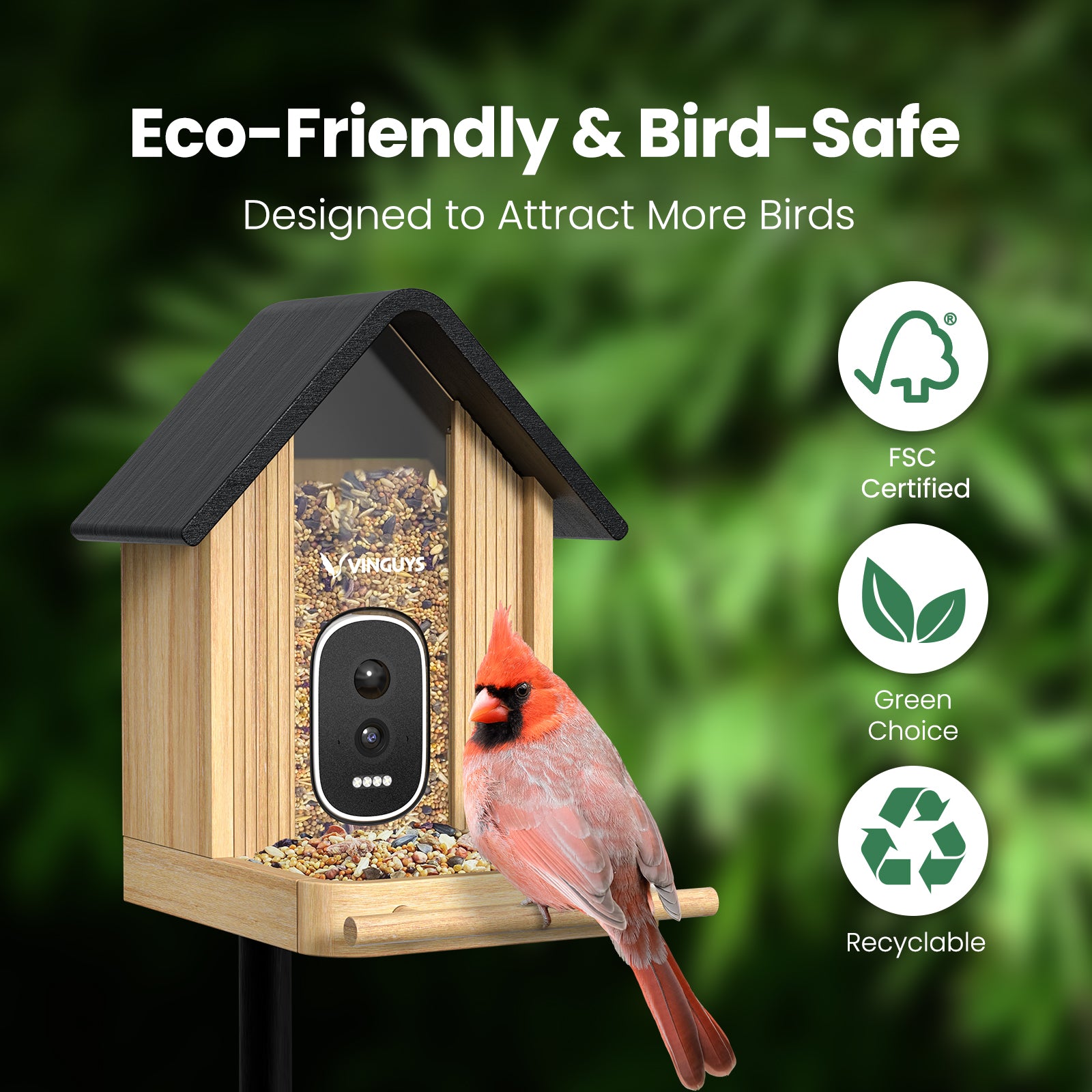 VINGUYS Smart Bird Feeder with Camera V-Feeder Bamboo