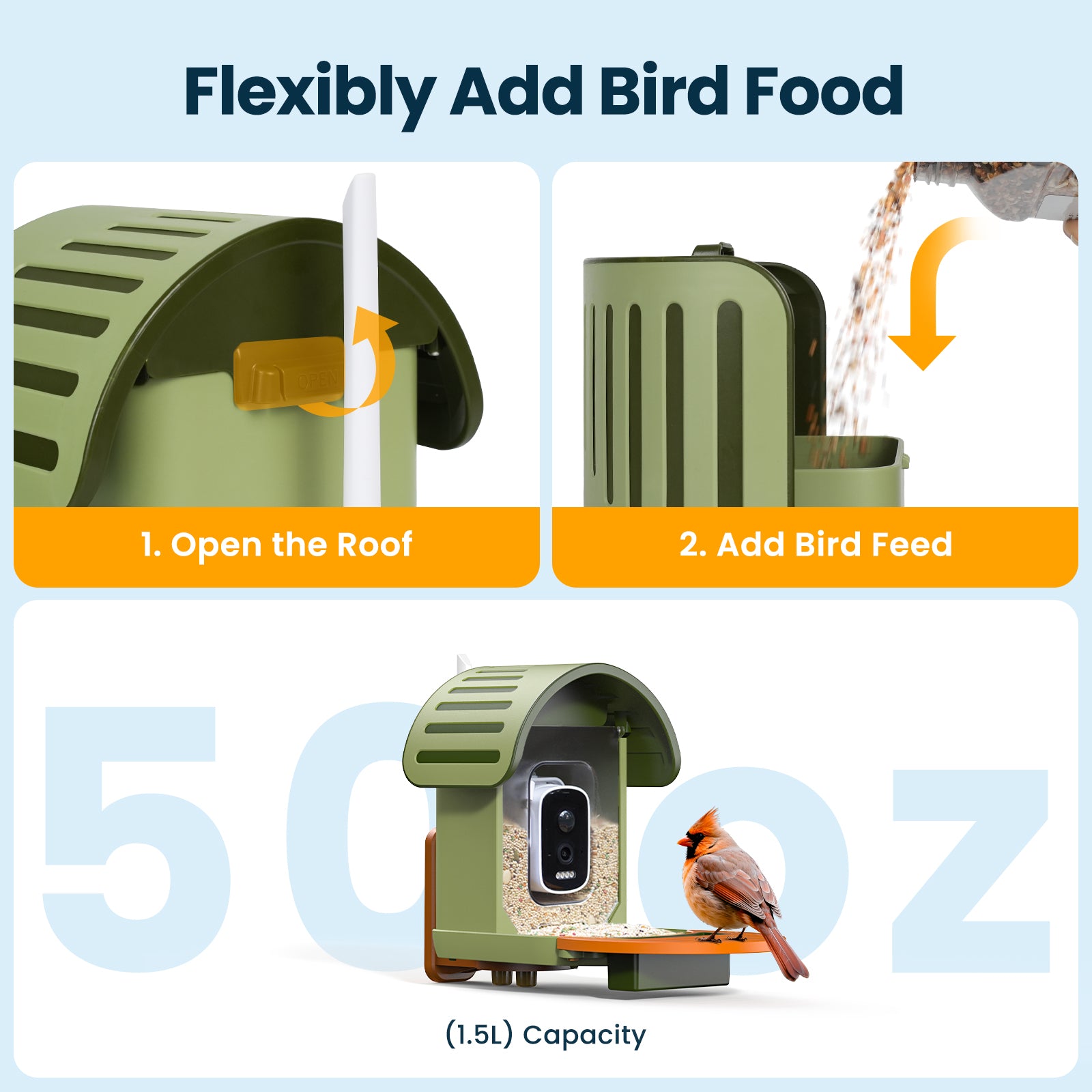FINGUYS Intelligenter Vogelfutterspender V-Feeder 2,5K-Kamera