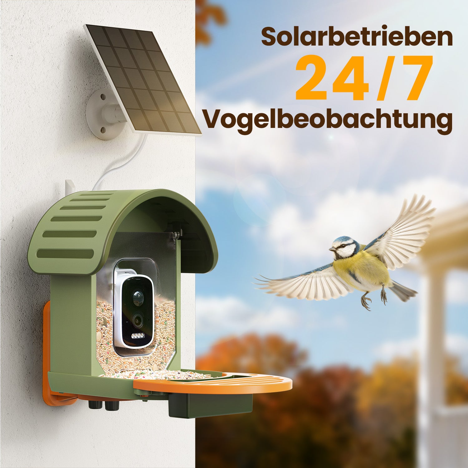 VINGUYS Intelligenter Vogelhäuschen-Futterspender V-Feeder mit 2.5K-Kamera
