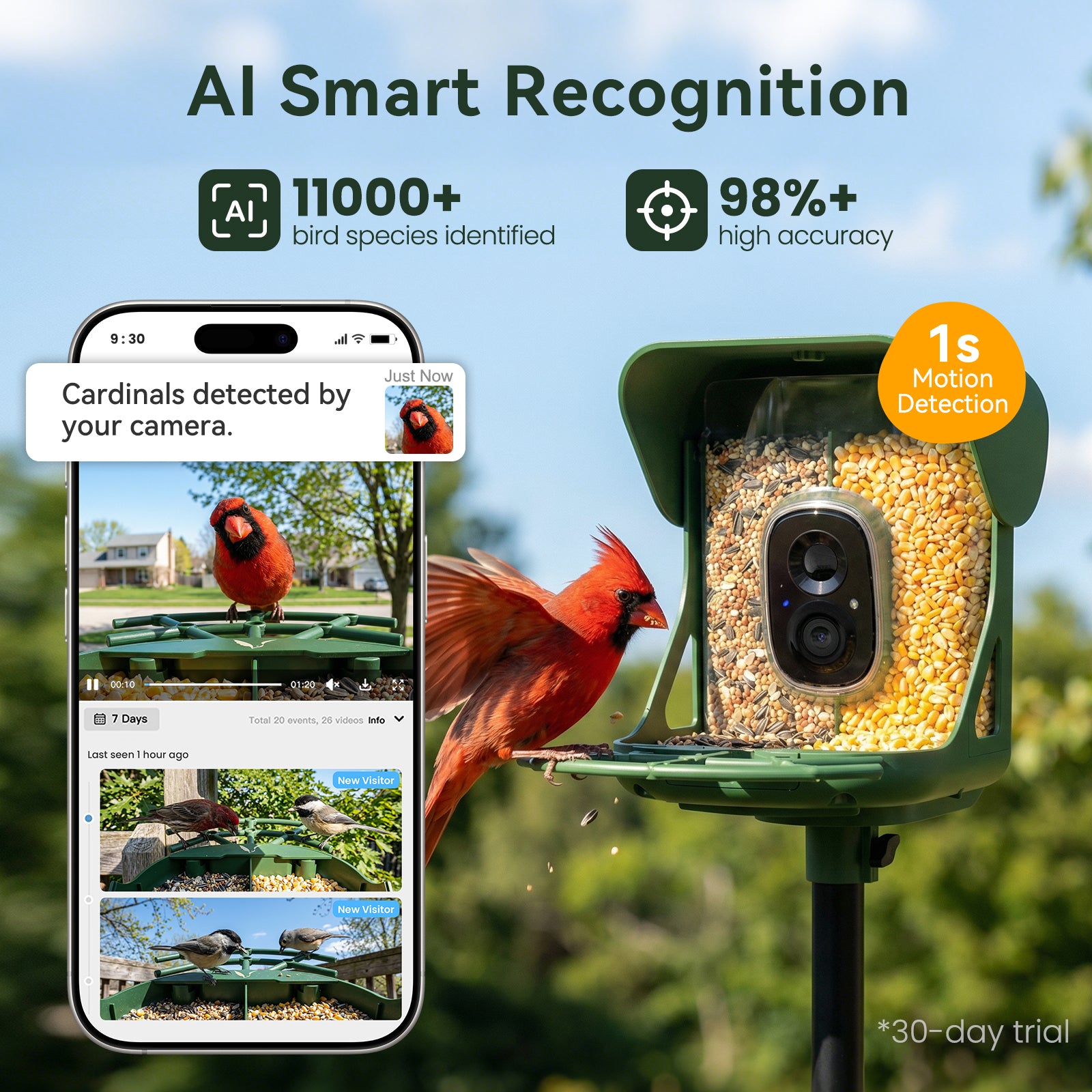 VINGUYS V-Feeder 2 Smart Bird Feeder - Solar Integrated & Dual Seed Compartments