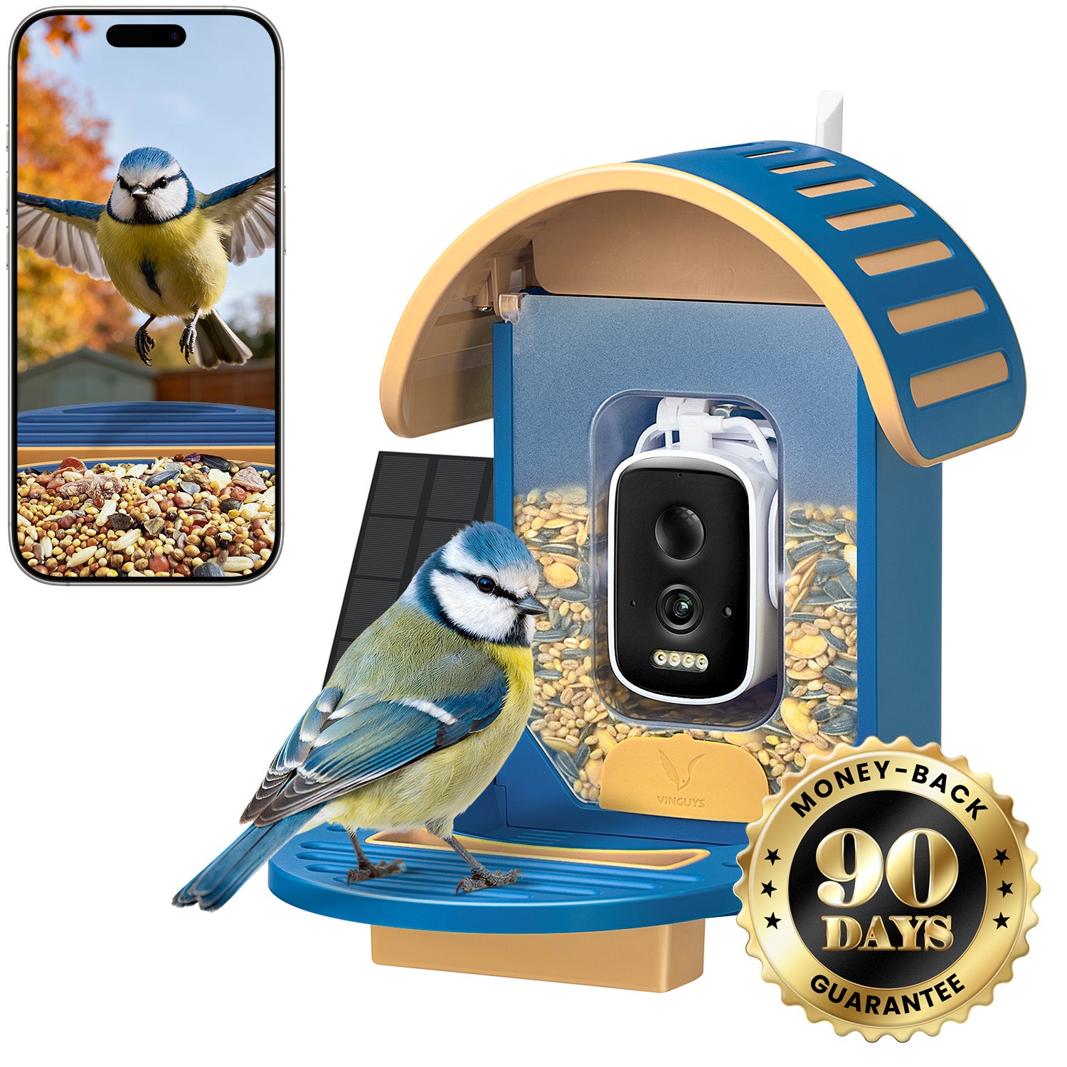 VINGUYS Intelligenter Vogelhäuschen-Futterspender V-Feeder mit 2.5K-Kamera