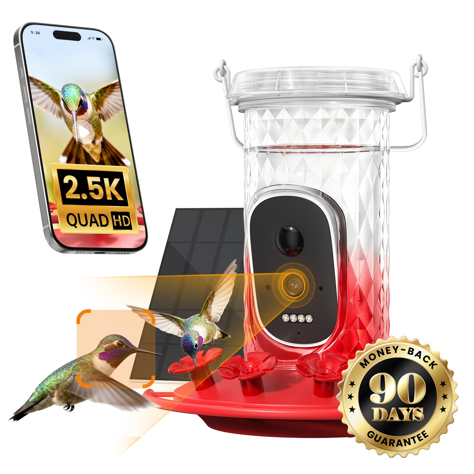 VINGUYS V-Humbird Feeder Smart Hummingbird Feeder 160° Wide View Camera
