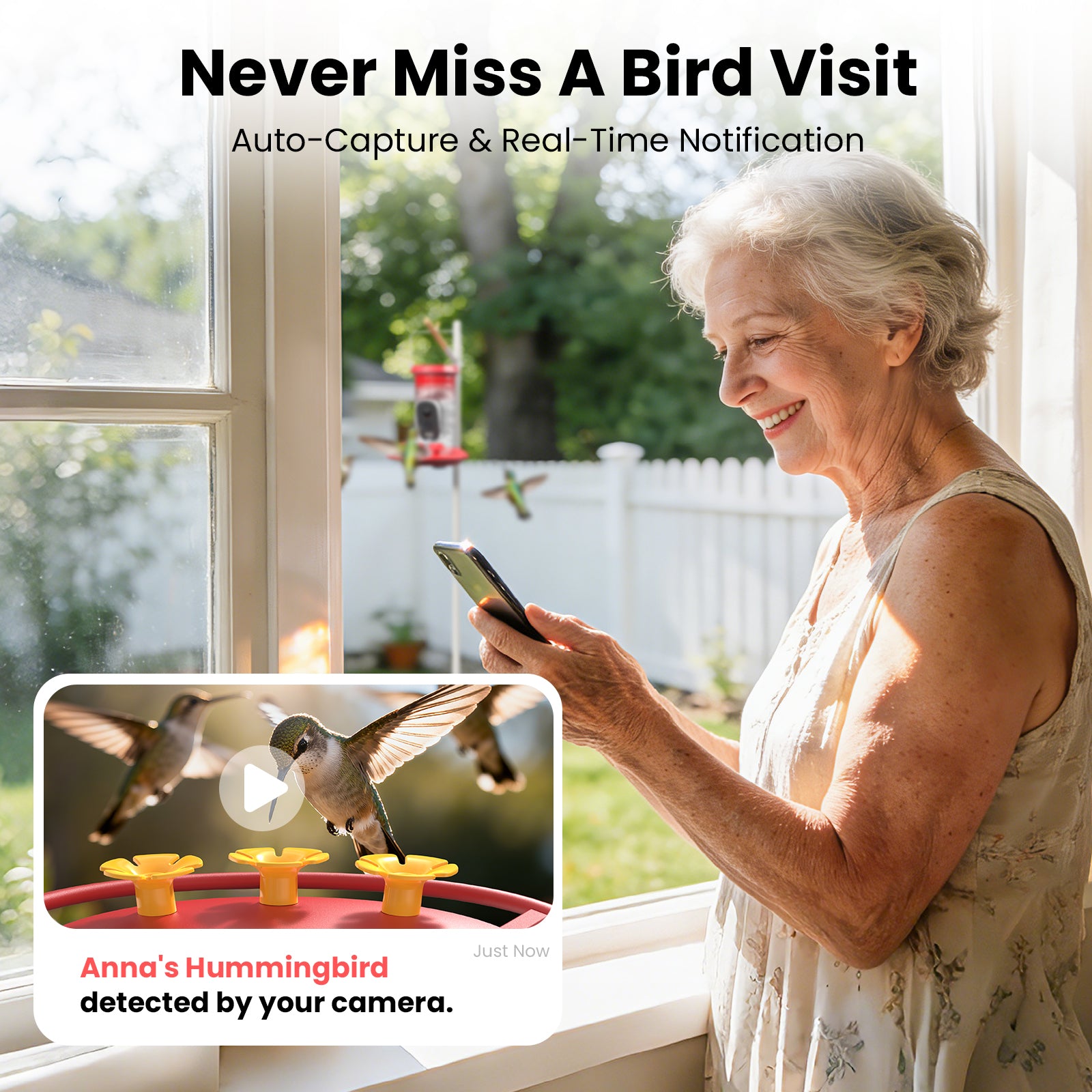 VINGUYS V-Humbird Feeder Smart Hummingbird Feeder 160° Wide View Camera
