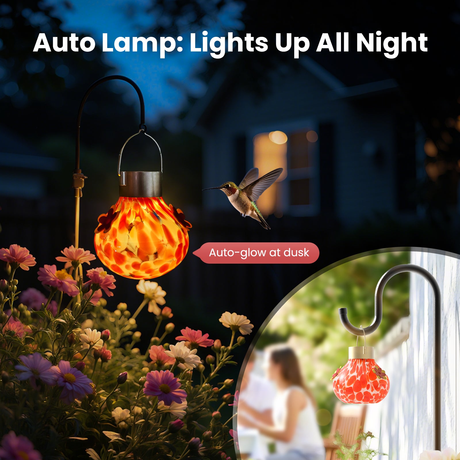 VINGUYS Solar Hummingbird Feeder with Light