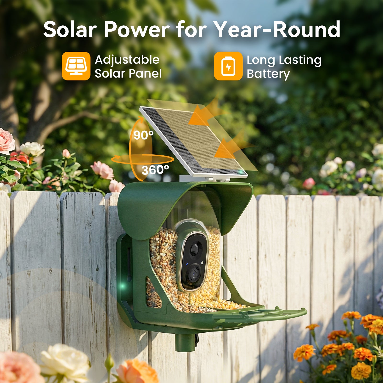VINGUYS V-Feeder 2 Smart Bird Feeder - Solar Integrated & Dual Seed Compartments