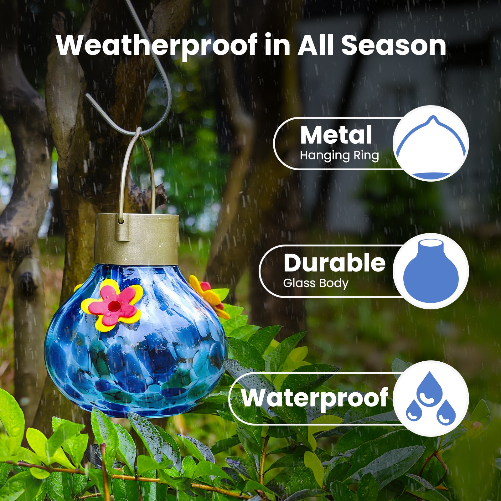 VINGUYS Solar Hummingbird Feeder with Light