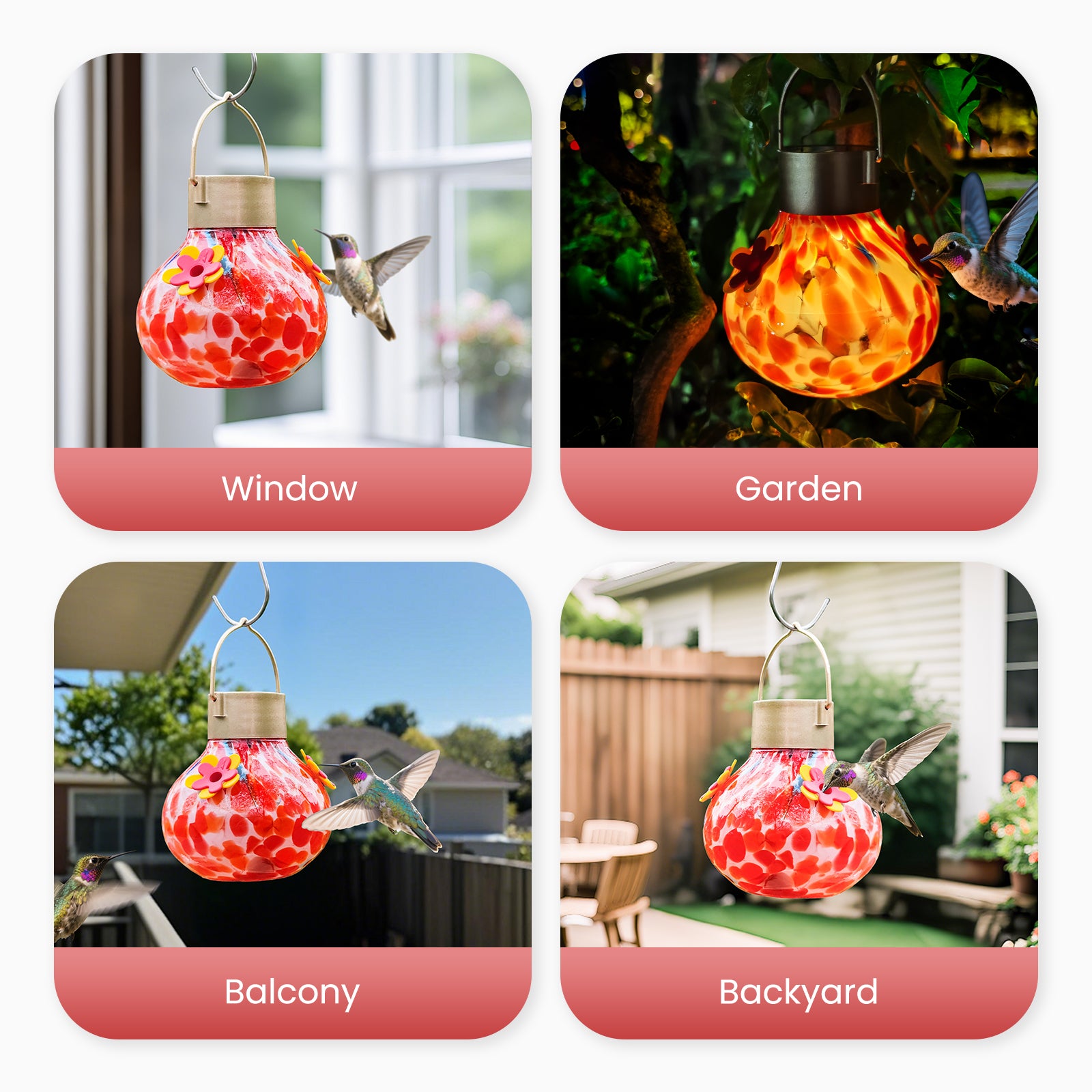 VINGUYS Solar Hummingbird Feeder with Light