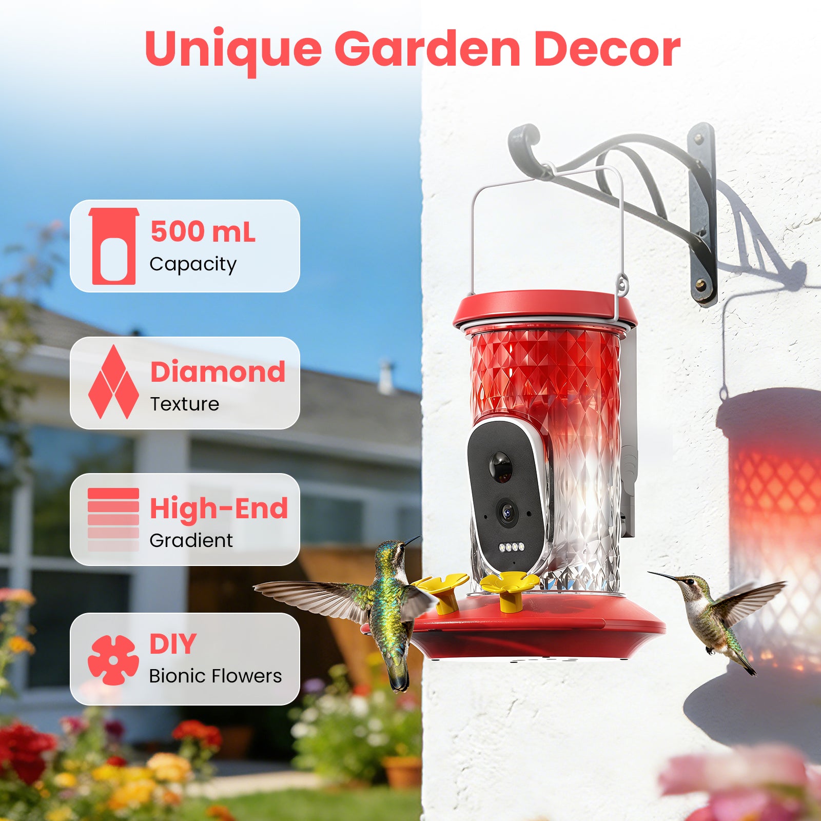 VINGUYS V-Humbird Feeder Smart Hummingbird Feeder 160° Wide View Camera